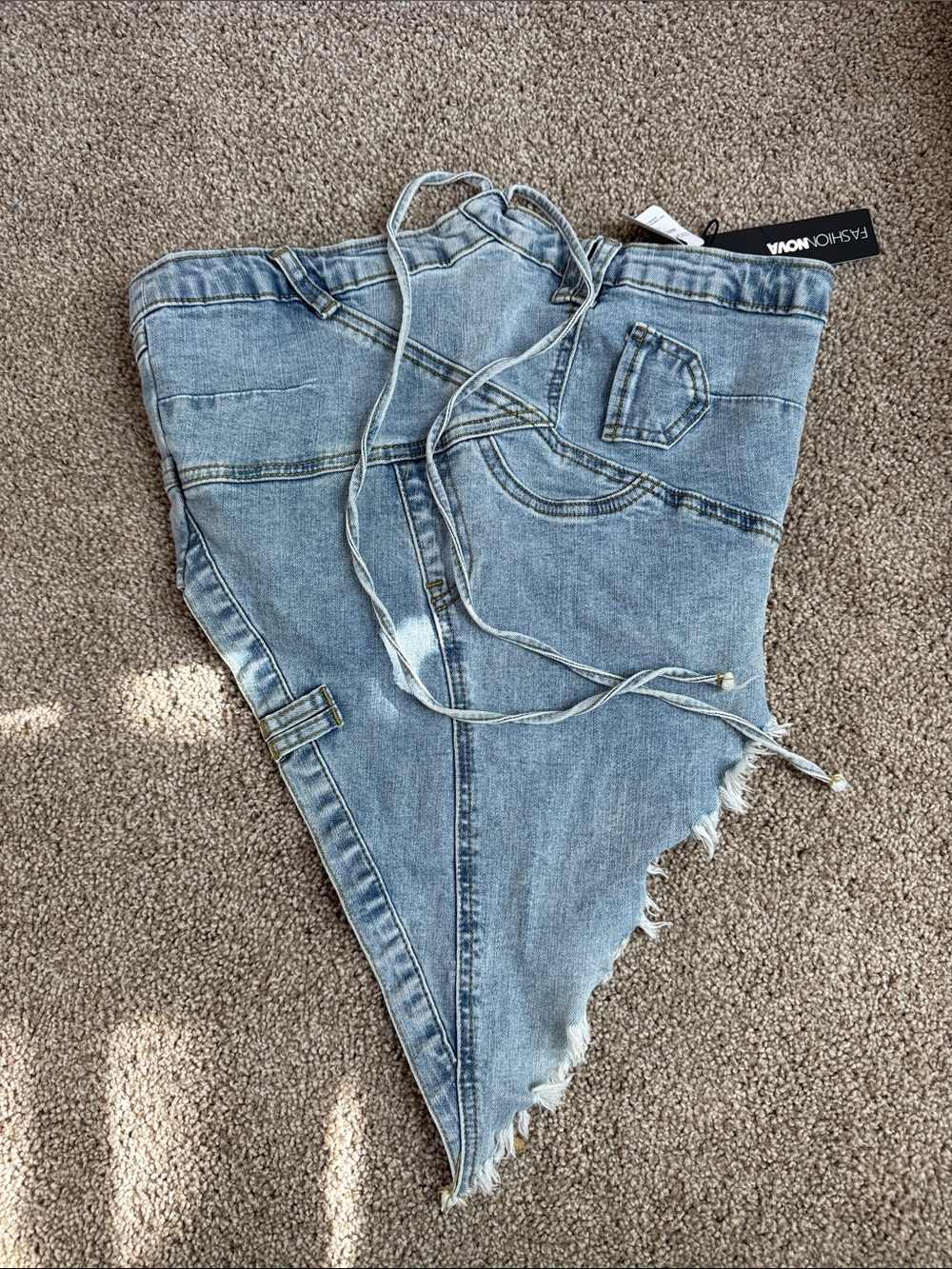 Fashion Nova Light Blue Denim Mini Skirt with Lace-Up Front